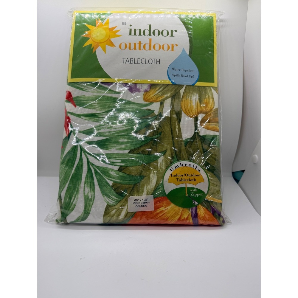 Bardwil Linens Tropical Floral Indoor Outdoor Umbrella Tablecloth Zipper 60x102
